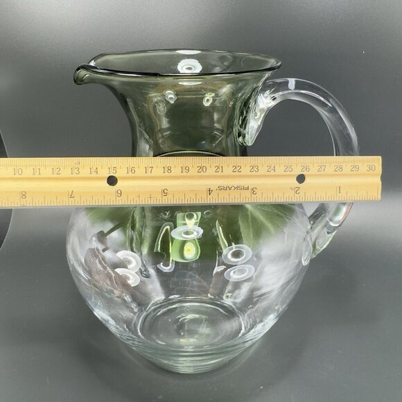 Mid Century Glass Pitcher Carafe Jug Hand Blown Pitcher Green Clear Ombré VTG - Picture 3 of 15